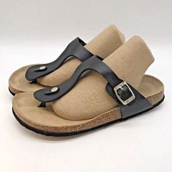 Mudd Cow Suede Cork Footbed Sandals Women's 8 Black Adjustable Buckle Thongs - Picture 4 of 11